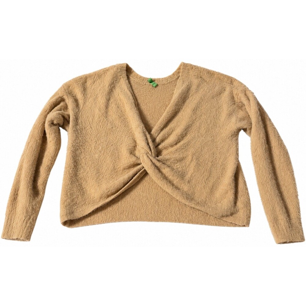 Hollister Fuzzy Camel Brown Twist Front Sweater Size M
